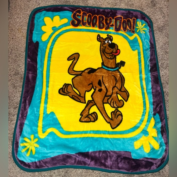 Hanna Barbera Other - Vintage Y2K Scooby Doo Fleece Throw Blanket 50x60 Yellow Teal Plush Mint